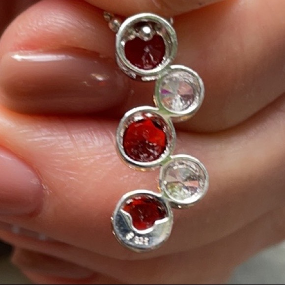 Ruby/CZ Stones Sterling Silver Necklace ER Set - Picture 11 of 15